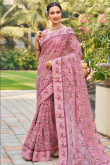 Light Pink Net Embroidered Saree For Festival 