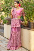Light Pink Net Embroidered Saree For Festival 