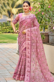 Light Pink Net Embroidered Saree For Festival 