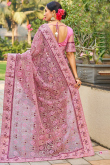 Light Pink Net Embroidered Saree For Festival 
