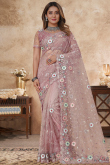 Light Pink Net Embroidered Saree For Wedding