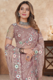 Light Pink Net Embroidered Saree For Wedding