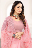Thread Work Party Wear Saree in Light Pink Net