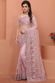 Saree for Wedding Wear in Net Light Pink with Stone embroidery