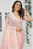 Thread Work Sangeet Saree in Light Pink Net