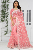 Light Pink Net Saree for Party Wear with Resham embroidery