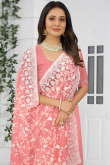 Light Pink Net Saree for Party Wear with Resham embroidery