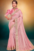 Light Pink Net Lace Embroidered Light Weight Saree