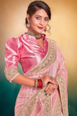 Light Pink Net Lace Embroidered Light Weight Saree