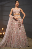 Light Pink Net Lehenga with Sequins Work for Reception