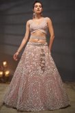 Light Pink Net Lehenga with Sequins Work for Reception