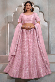 Light Pink Net Lehenga With Sequins Work For Weddings