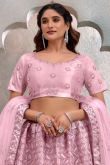 Light Pink Net Lehenga With Sequins Work For Weddings