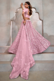 Light Pink Net Lehenga With Sequins Work For Weddings