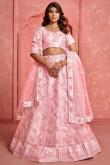 Light Pink Net Lehenga With Sequins Work For Weddings