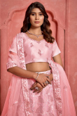 Light Pink Net Lehenga With Sequins Work For Weddings