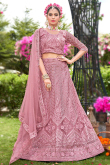 Light Pink Net Resham Embroidered Flared style Lehenga