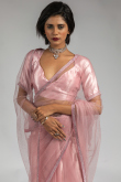 Light Pink Net Saree with Stone Work for Party