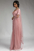 Light Pink Net Saree with Stone Work for Party