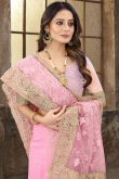 Light Pink Net Saree With Zari Work For Festival