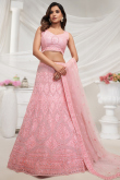 Light Pink Net Sequins Embroidered Panelled Style Lehenga 