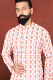 Light Pink Printed Cotton Men Kurta Pajama
