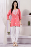 Light Pink Rayon Embroidered Short Kurti 