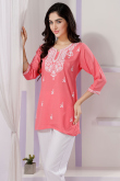 Light Pink Rayon Embroidered Short Kurti 