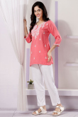 Light Pink Rayon Embroidered Short Kurti 