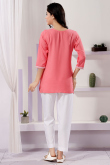 Light Pink Rayon Embroidered Short Kurti 