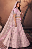 Light Pink Sequins Embroidered Net Bridesmaid Lehenga 