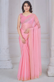 Light Pink Shimmer Chiffon Saree With Cutdana Work