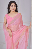 Light Pink Shimmer Chiffon Saree With Cutdana Work
