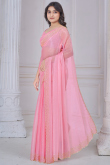 Light Pink Shimmer Chiffon Saree With Cutdana Work