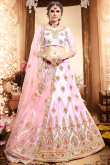 Light Pink Silk A-Line Embroidered Lehenga