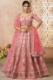 Light Pink Silk Blend Embroidered Flared Style Lehenga