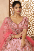 Light Pink Silk Blend Embroidered Flared Style Lehenga