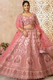 Light Pink Silk Blend Embroidered Flared Style Lehenga