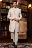 Light Pink Silk Blend Weaved Straight Cut Men's Sherwani