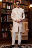 Light Pink Silk Blend Weaved Straight Cut Men's Sherwani