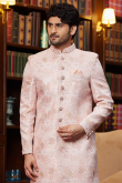 Light Pink Silk Blend Weaved Straight Cut Men's Sherwani