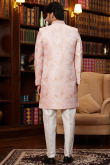 Light Pink Silk Blend Weaved Straight Cut Men's Sherwani