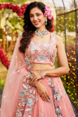 Light Pink Silk Lehenga with Sequins, Zari, and Stone Work