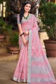 Light Pink Zari Weaved Linen Light Weight Saree