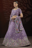 Light Purple Chinnon Embroidered Panelled Style Lehenga
