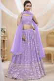 Light Purple Embroidered Flared Style Georgette Lehenga 