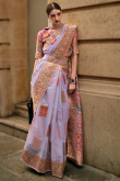 Light Purple Kora Silk Weaved Broad Border Saree 