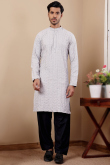 Light Purple Linen Embroidered Straight Cut Men's Kurta Pajama