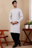 Light Purple Linen Embroidered Straight Cut Men's Kurta Pajama