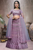 Embroidered Light Purple Net Lehenga with Lace Work Dupatta